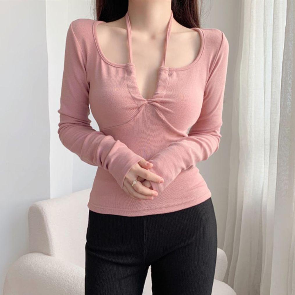 청순 스트랩 루즈핏 티셔츠 여성 긴팔