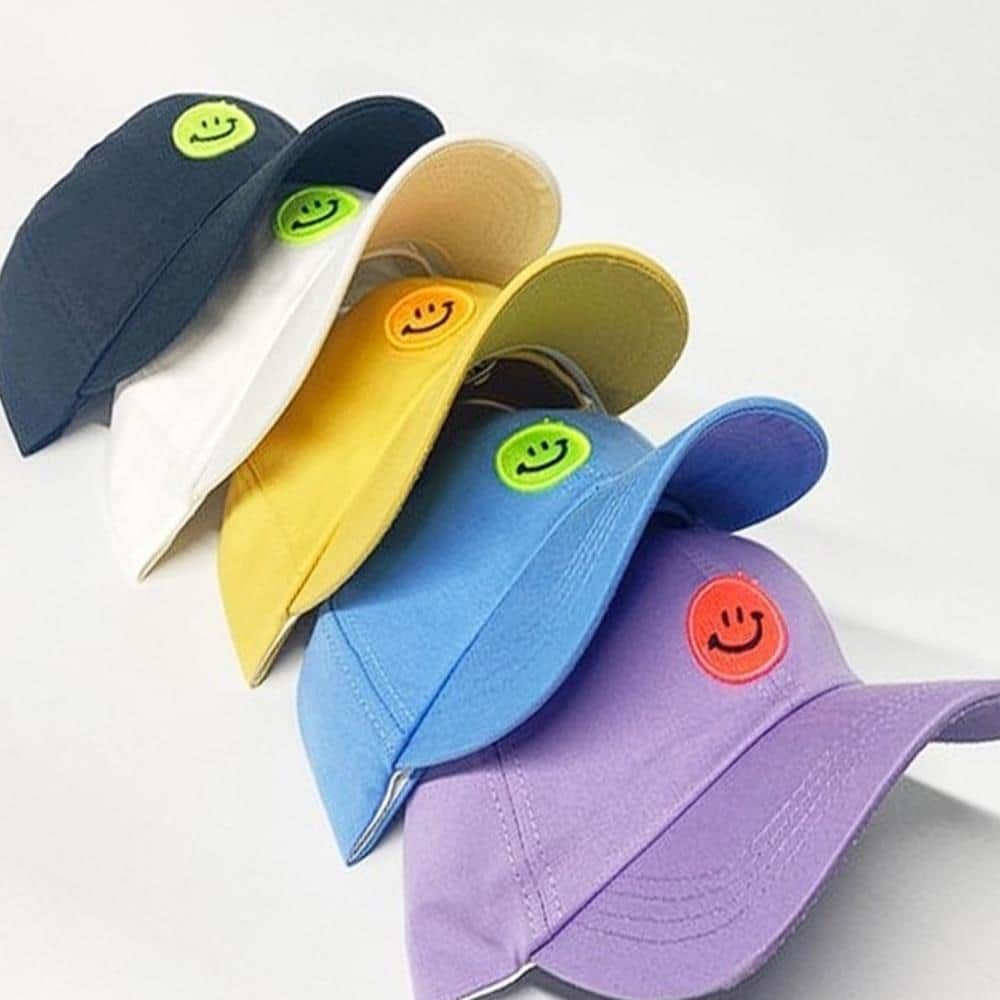 아동 스마일 야구모자 볼캡 네온 자수