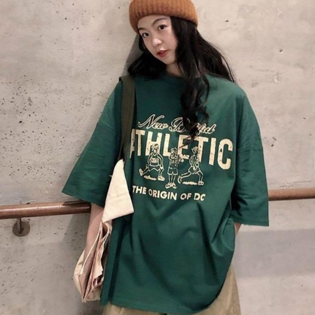 여성 스타일 오버핏 기본 빈티지 데이 프린팅 캐주얼