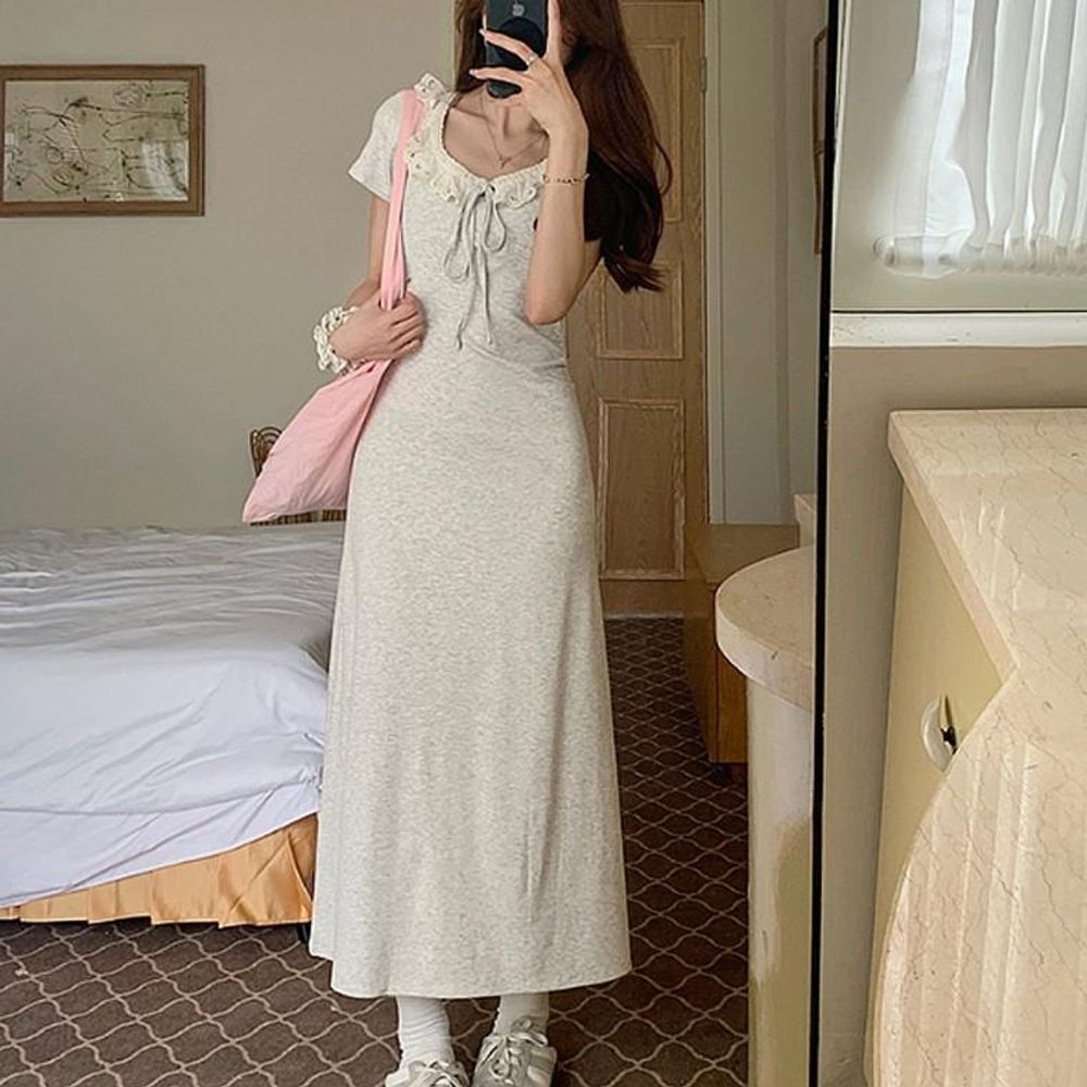 데일리 레이스 여성 롱원피스 프릴 원피스 여름 롱원