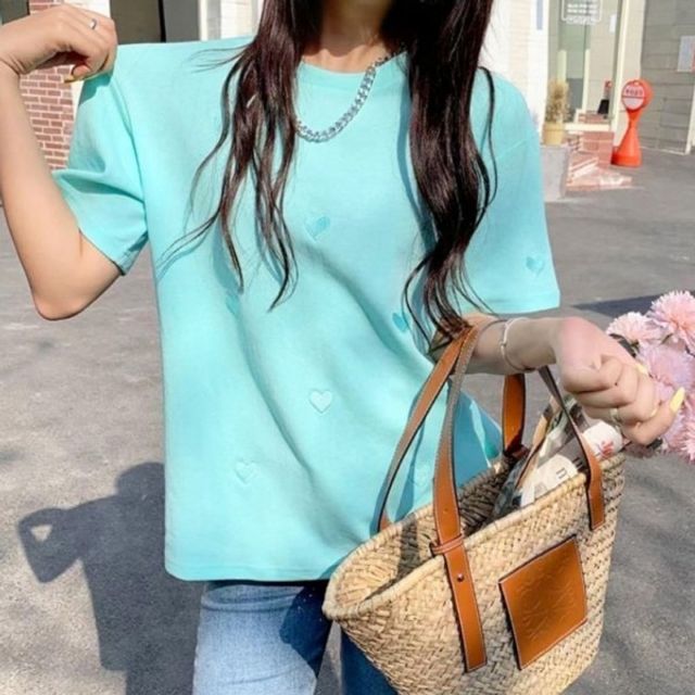 여성 하트 여자반팔티 기본 자수 데이 반팔티
