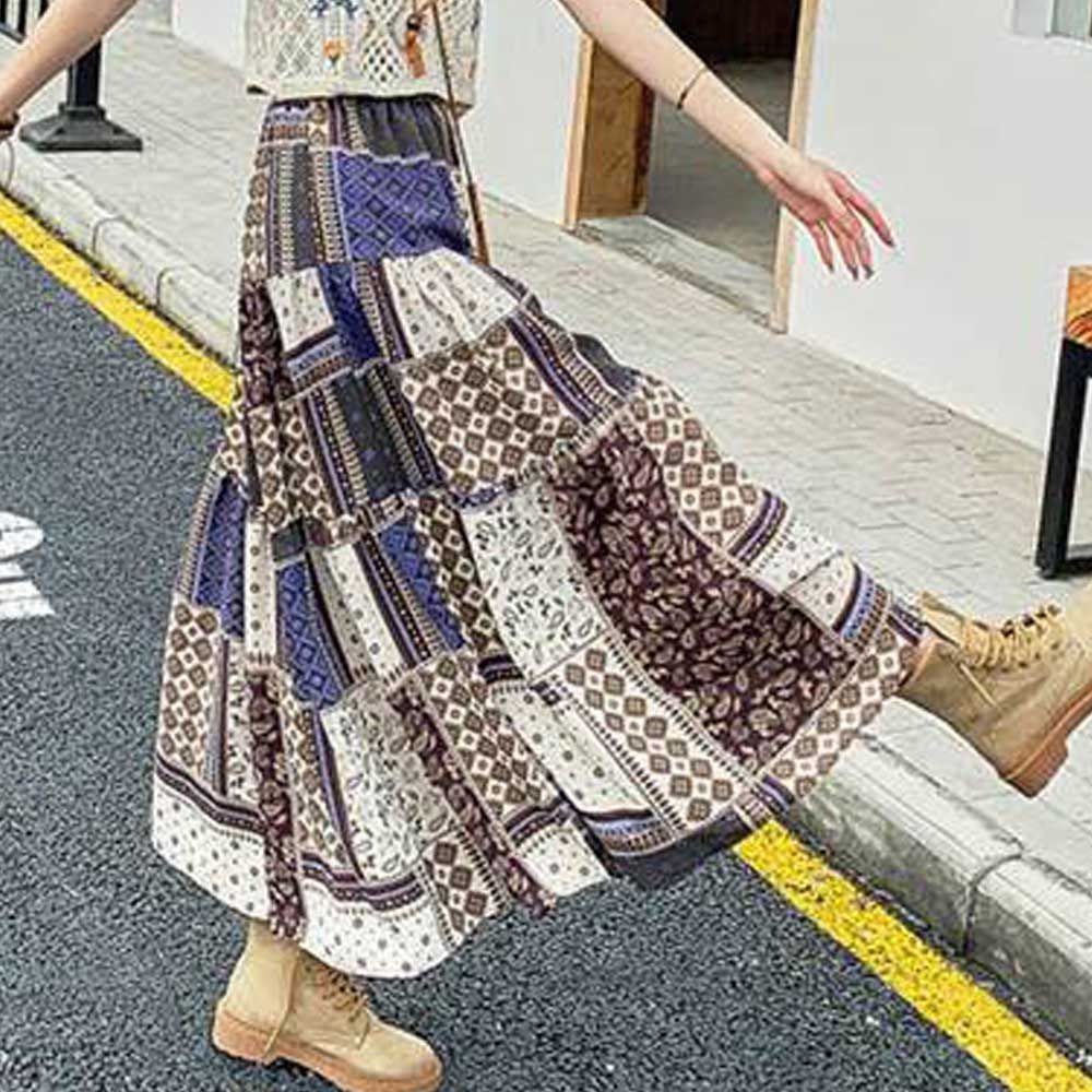 보헤미안 스타일 롱스커트 A라인 치마 밴딩 데일리