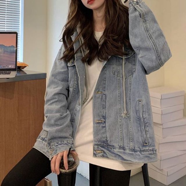 아우터 자켓 후드 연청 데님 투인원 X 탈부착