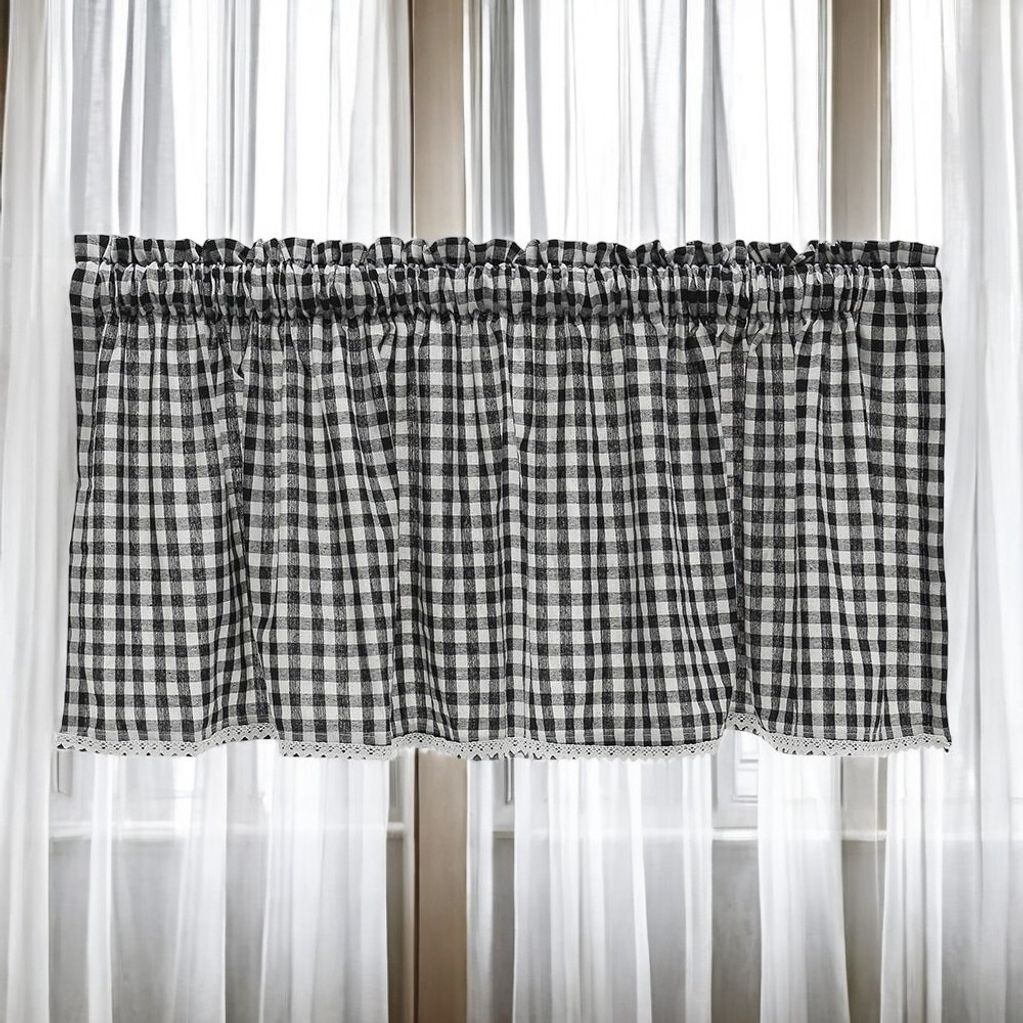 게더릭 체크 바란스 커튼 (132x45cm) (블랙)
