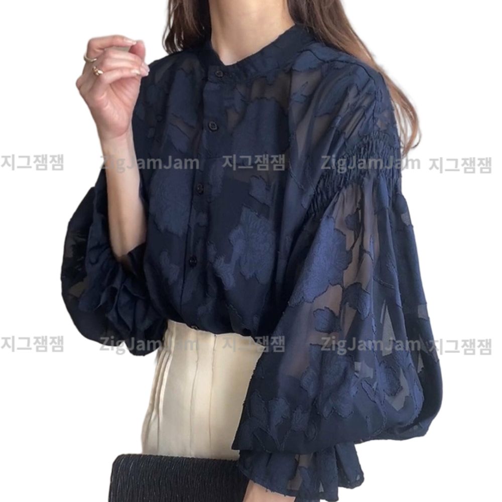 지그잼잼 여성블라우스 네이비 레이스