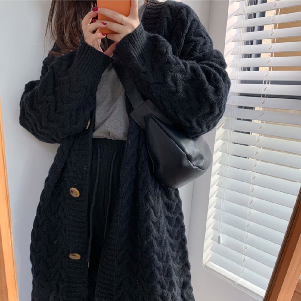 여자 꽈배기 베이직 모던 데일리 루즈핏 롱가디건