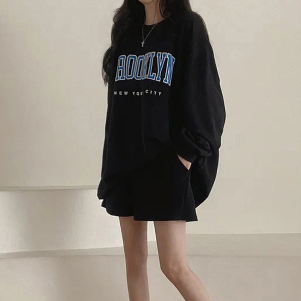 레터링 프린팅 오버핏 캐주얼 반바지 상하의 세트
