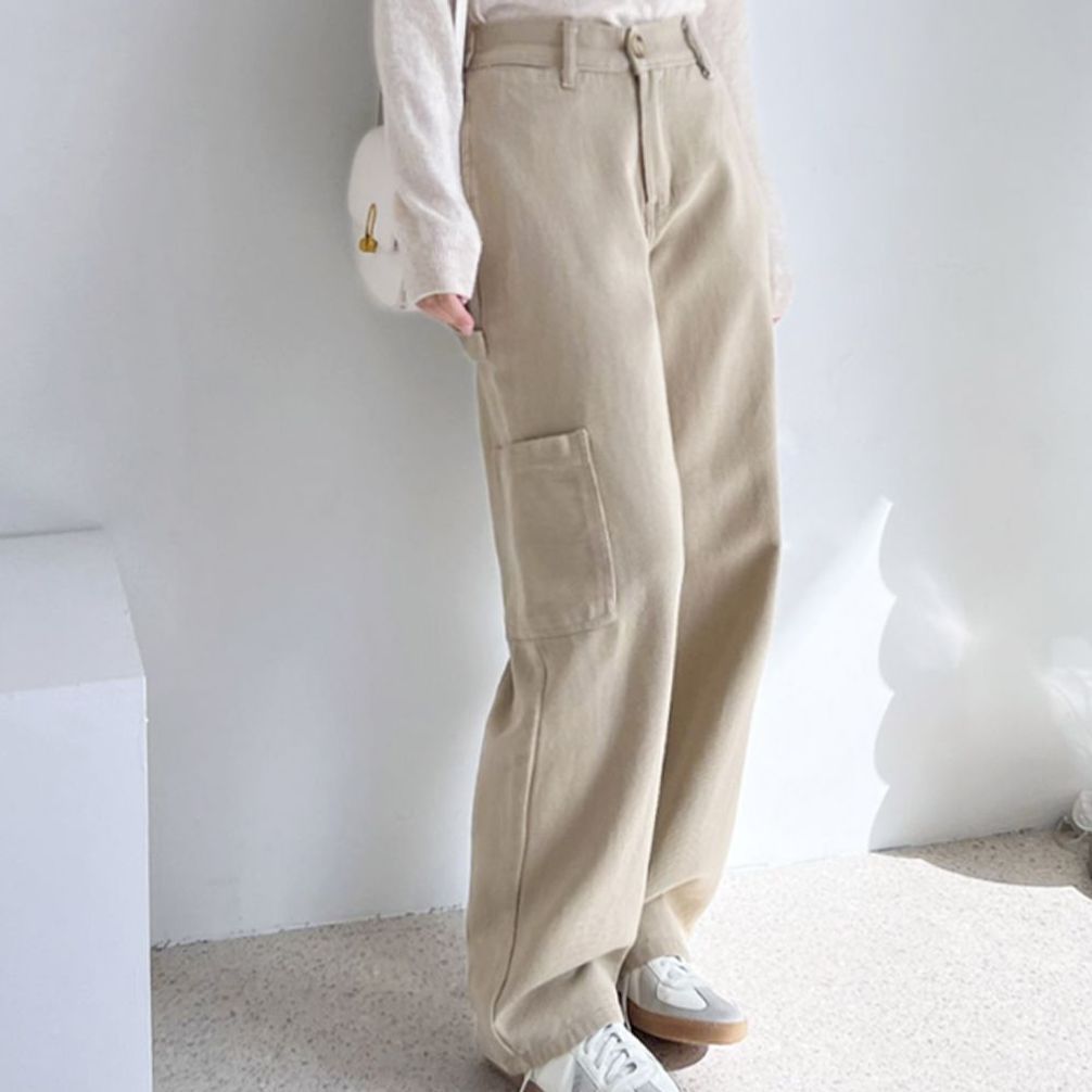바지 세미배기팬츠 면 일자핏 카고 데일리룩 건