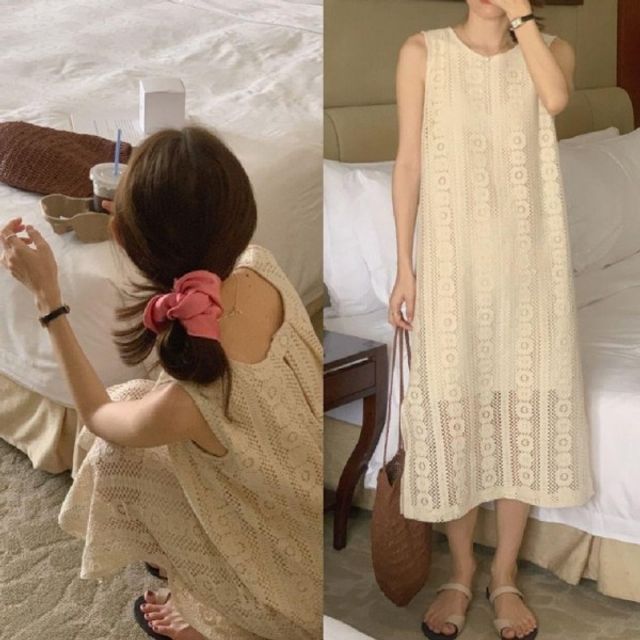 여성 베이지 데일리 기본 펀칭 데이 민소매 나시 여름