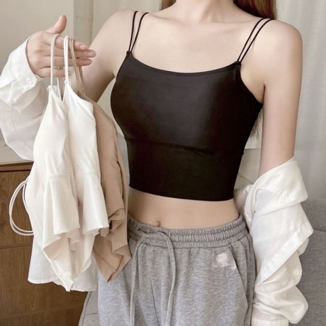 여성 크롭 투라인 기본 디자인 데이 캡 내장 민소매