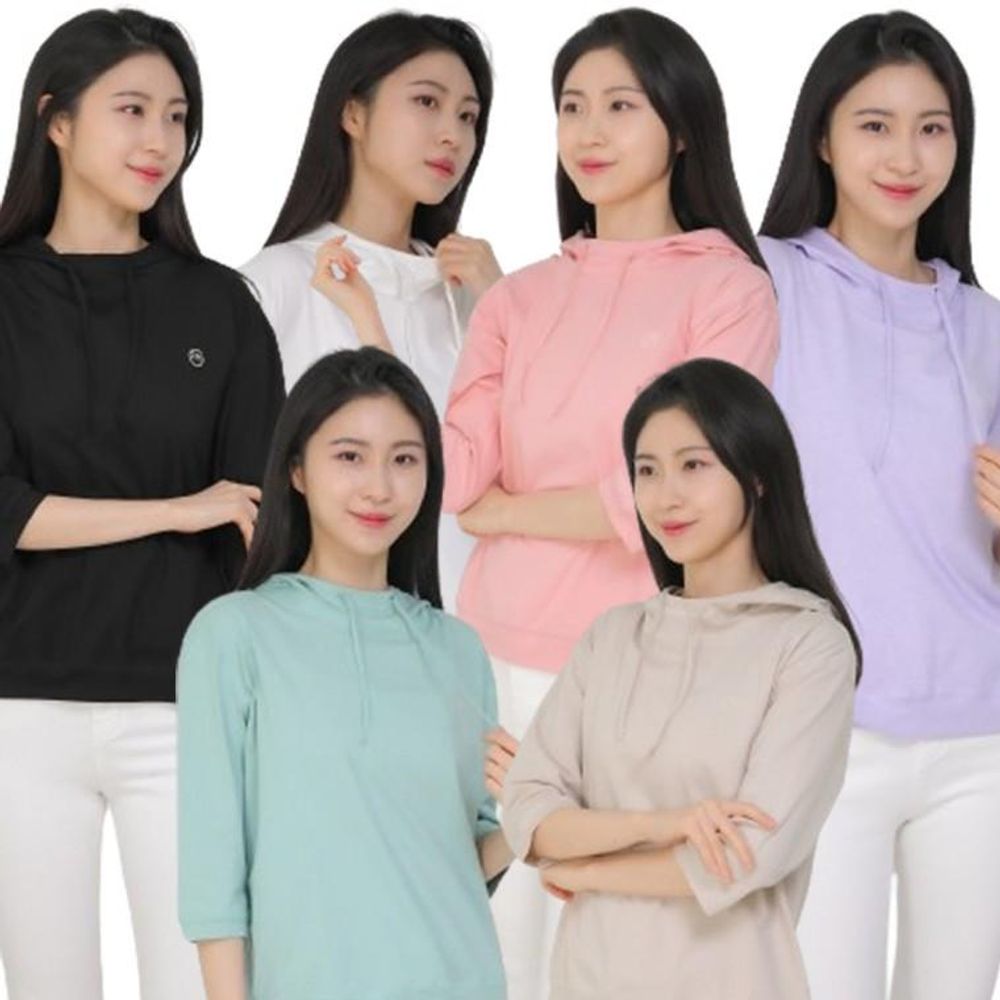 여성 후드티 여름옷 소매 반팔티 7부 여성티 티셔츠