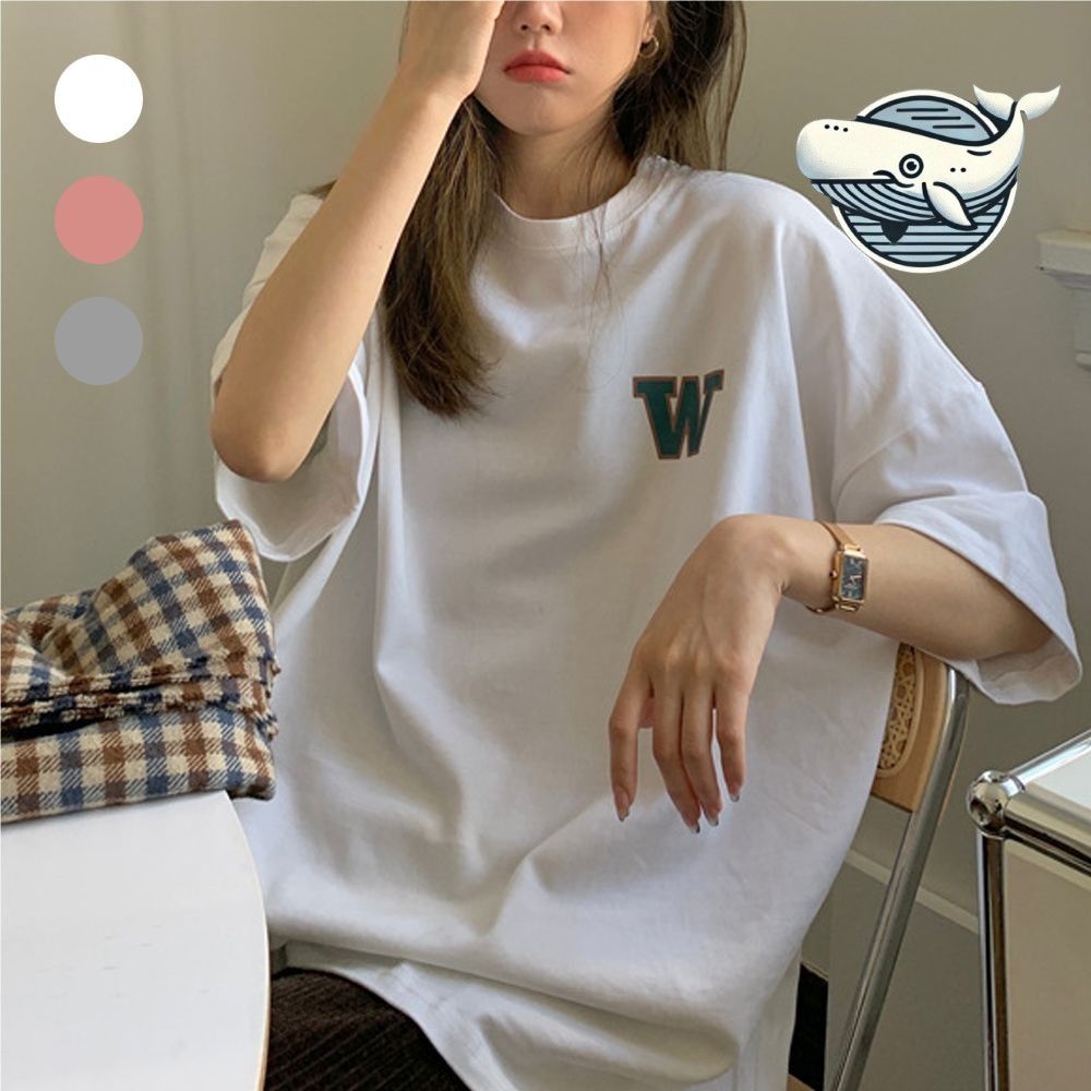 여성 오버핏 영문 라운드 반팔티셔츠 편안한
