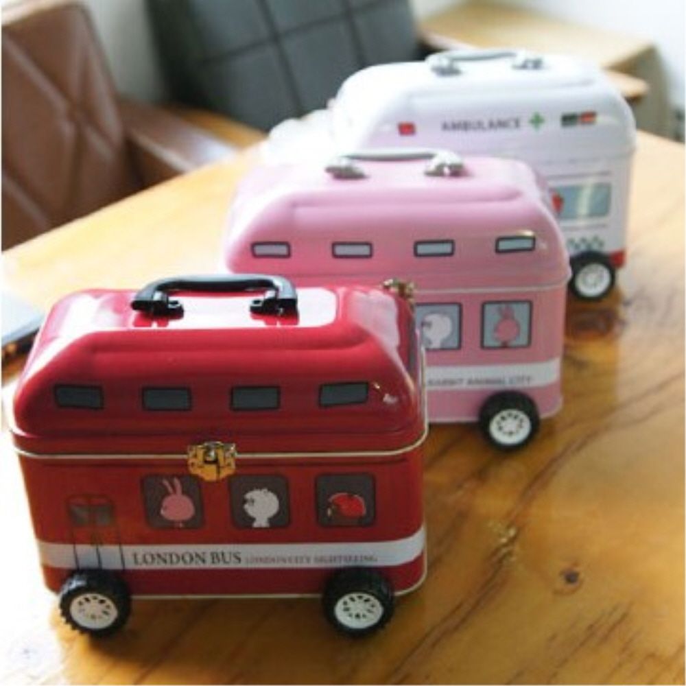 귀여운 구급 상자 앰뷸런스 런던버스 디자인 약보관통