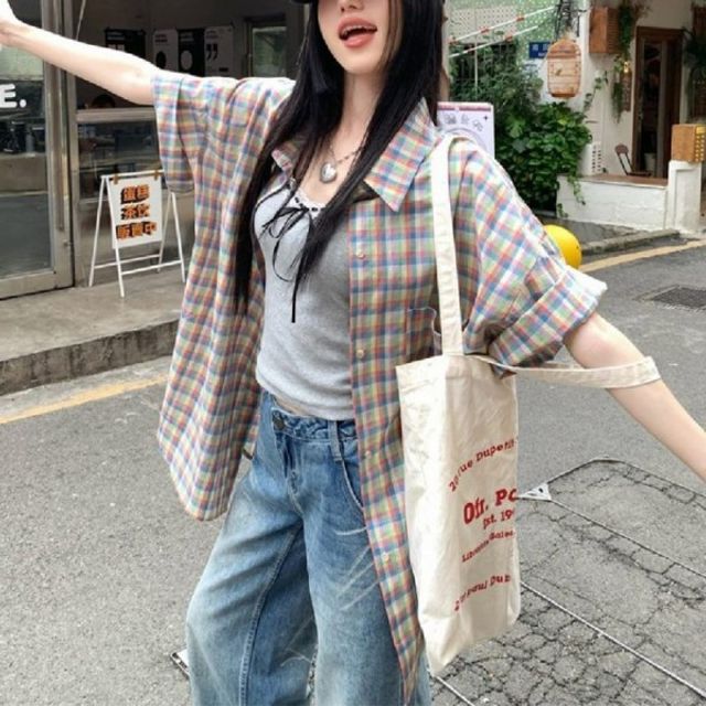 체크 포켓 반팔 기본 반팔 데이 셔츠 남성 남자체크