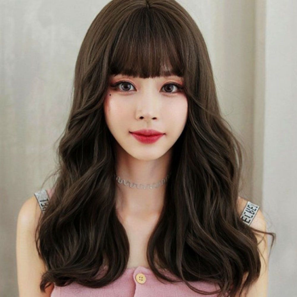 머리 긴 일비 통가발 브라운 웨이브 올리브