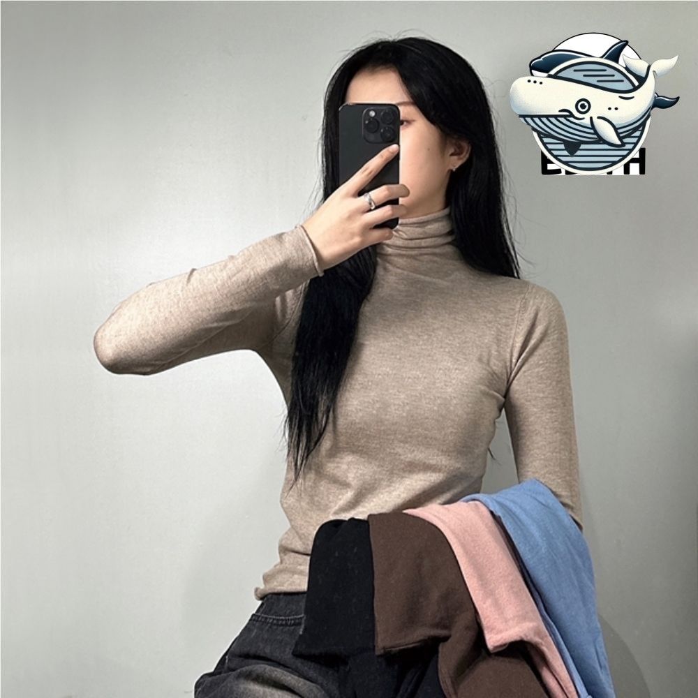 얇은 이너웨어 여성용 폴라티 목폴라 기본티셔츠