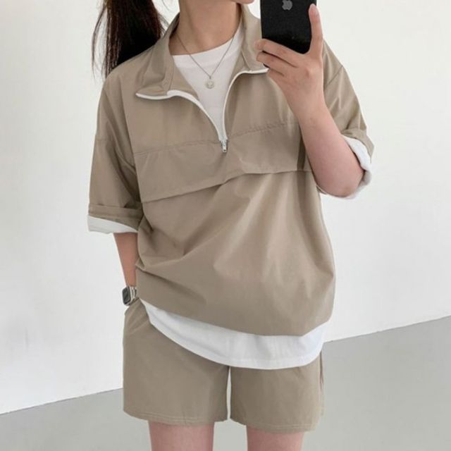 여성 반바지 반팔 기본 아노락 데이 셋업 세트