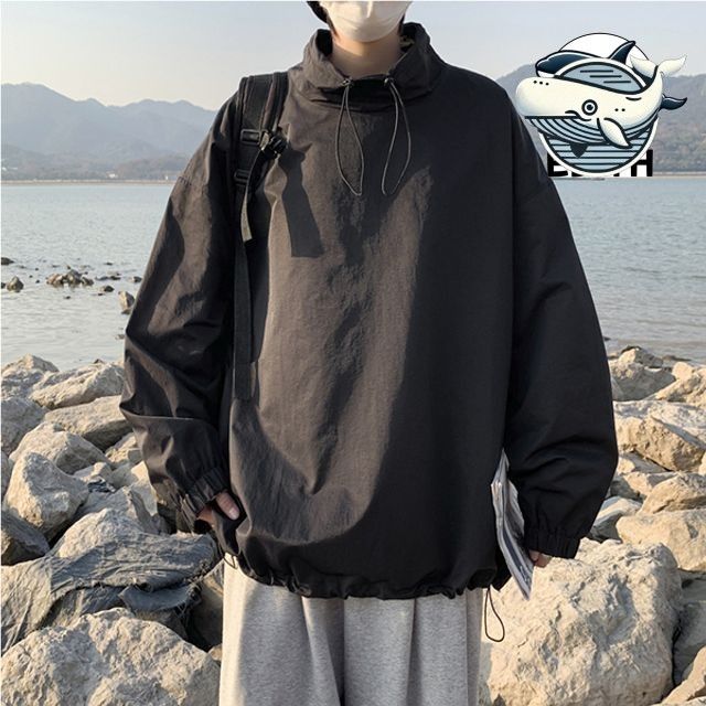 캐주얼 스트릿 아노락 남성용 오버핏 후드 재킷