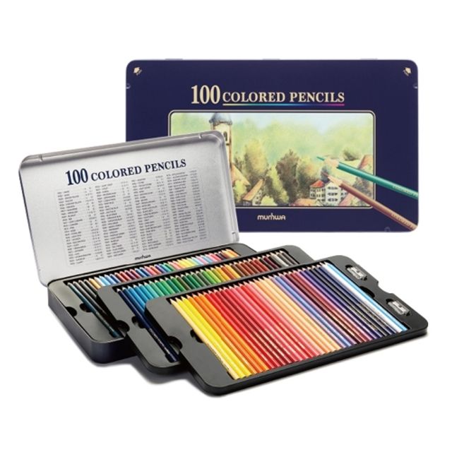 문화연필 넥스프로  유성색연필 100색 틴케이스