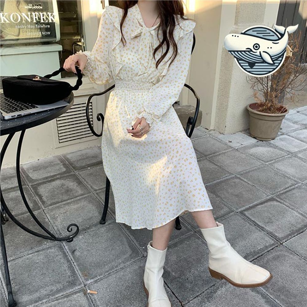 봄날 화사한 플라워 원피스 여성 소매 허리