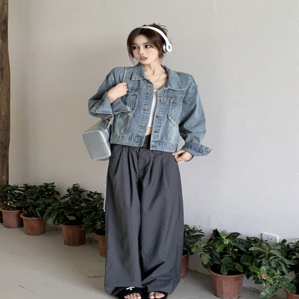 여자 데일리 포켓 루즈핏 데님 청자켓 E65