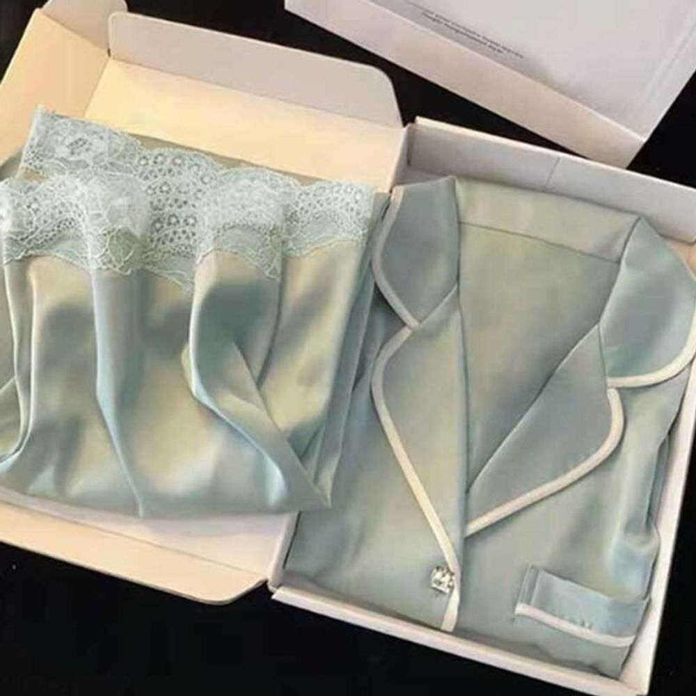 2색 레이스 반팔 파자마 홈웨어 잠옷 커플 상