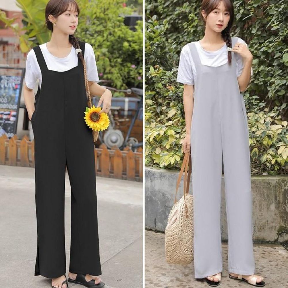민소매 와이드 점프수트 LL B113 데일리 민소매 캐주