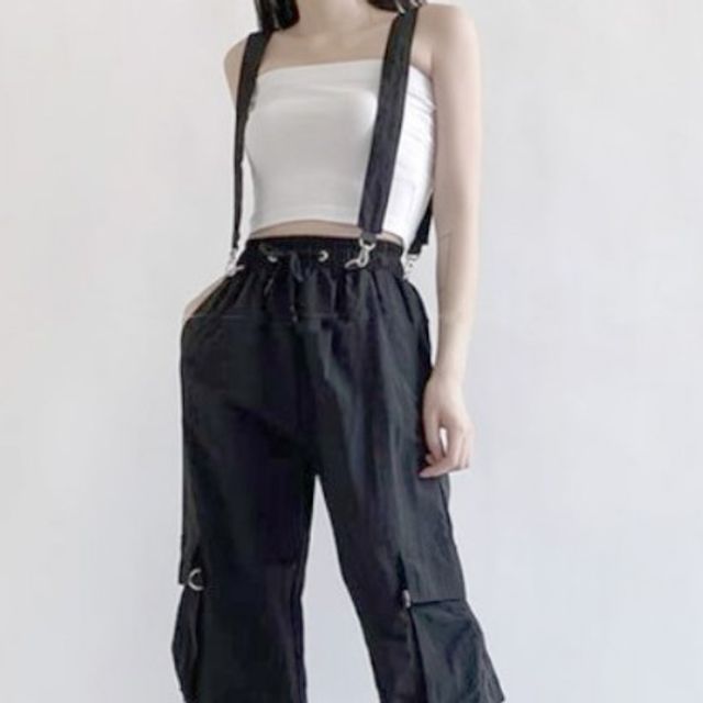여자 밑단스트링 멜빵팬츠 통바지 ST500374