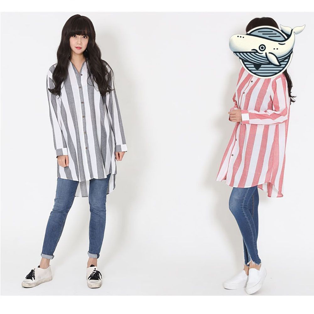 캐주얼 스트라이프 롱셔츠 여름 데일리 스타일