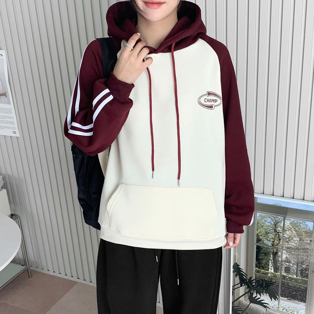 뉴기모 인기 두줄챔프 배색후드 풀오버 추천