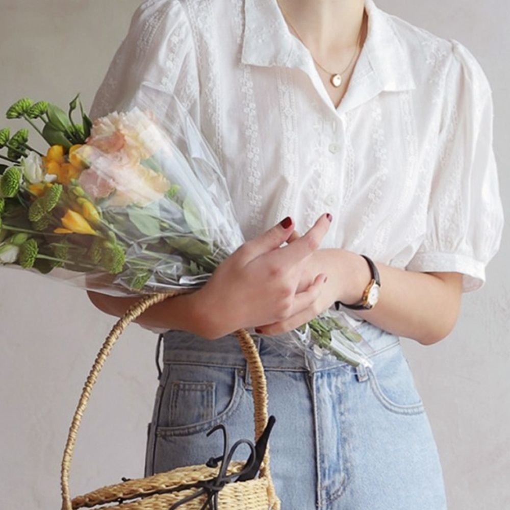 휴가 데일리룩 케이프 셔링 도트무늬 크롭 나염