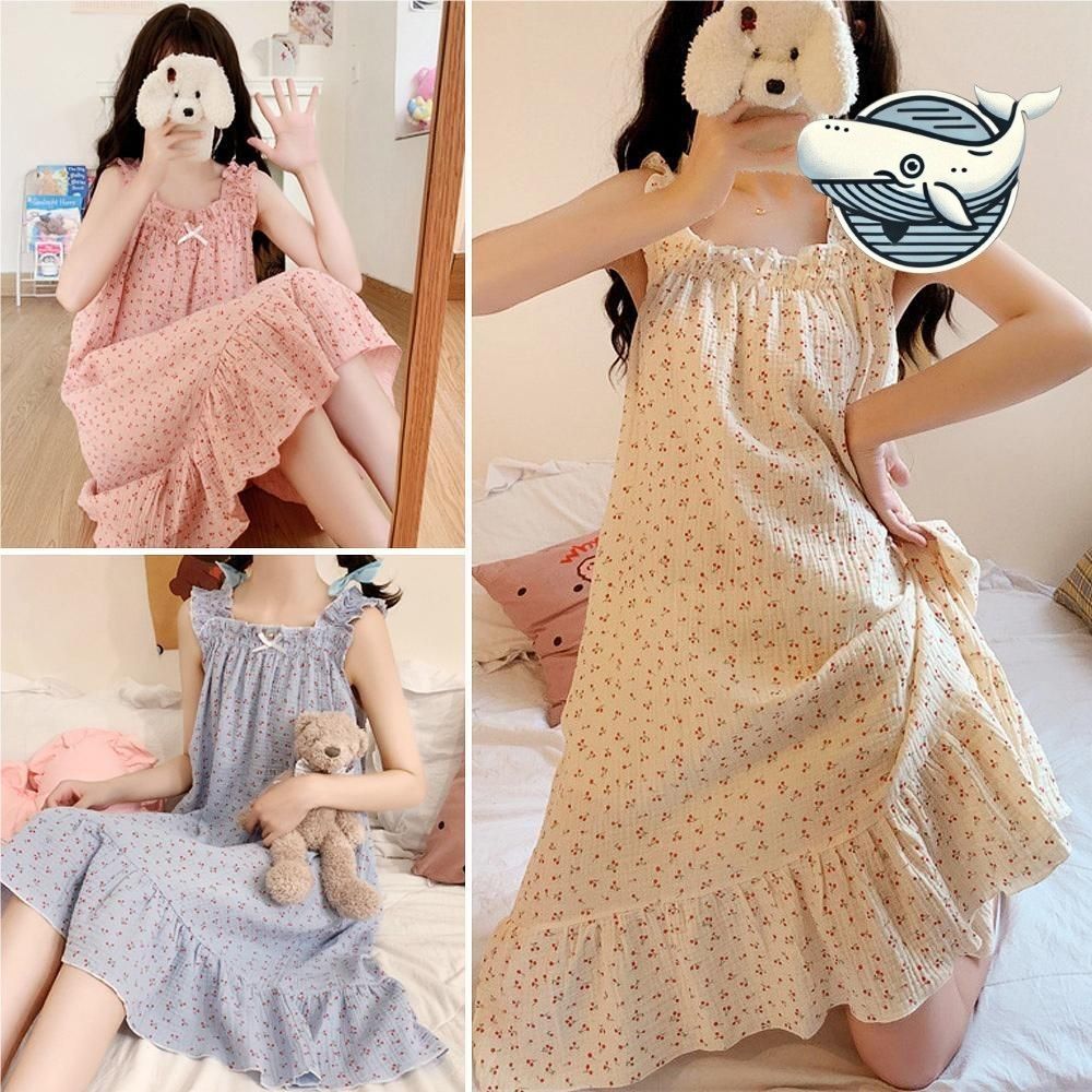 여성 민소매 치렁치렁 홈웨어 귀여운 체리 패턴