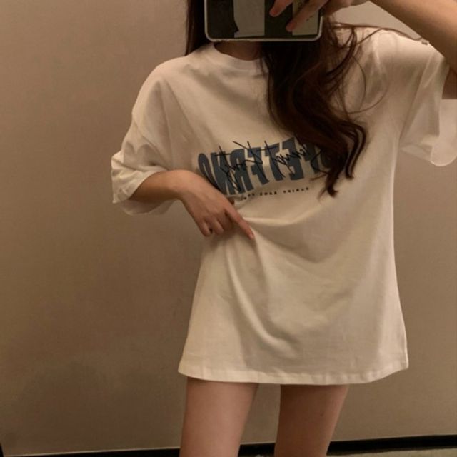 남녀공용 프린팅 캐주얼 기본 오버핏 데이 반팔