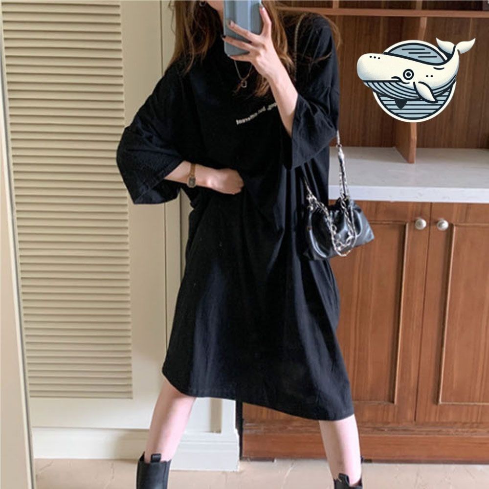 편안한 데일리 라운드 원피스 루즈핏 레터링