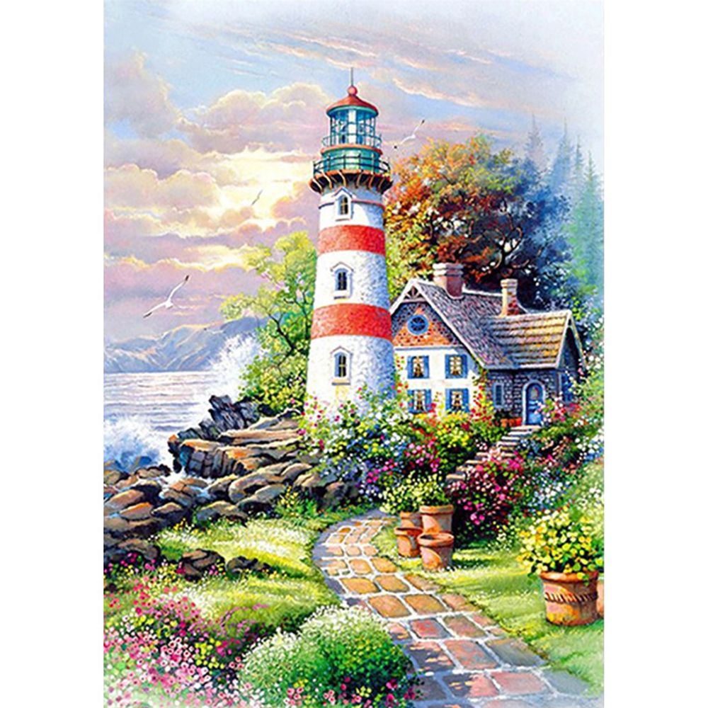 바닷가 별장 (패브릭형) 보석십자수 40x60
