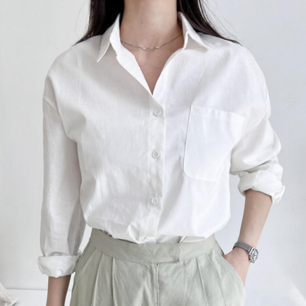 여성 간절기 데일리 오버핏 린넨 남방 셔츠 블라우스