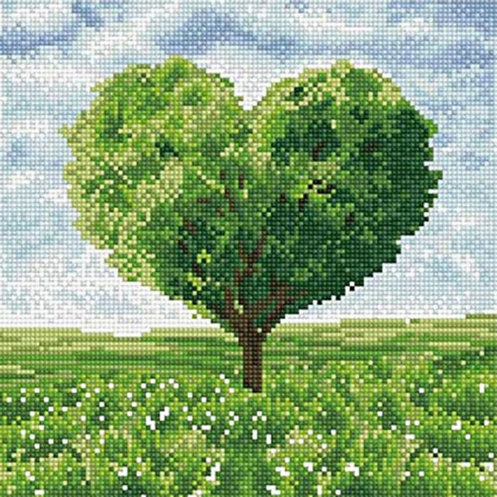그린 하트 나무 캔버스 보석십자수 30x30