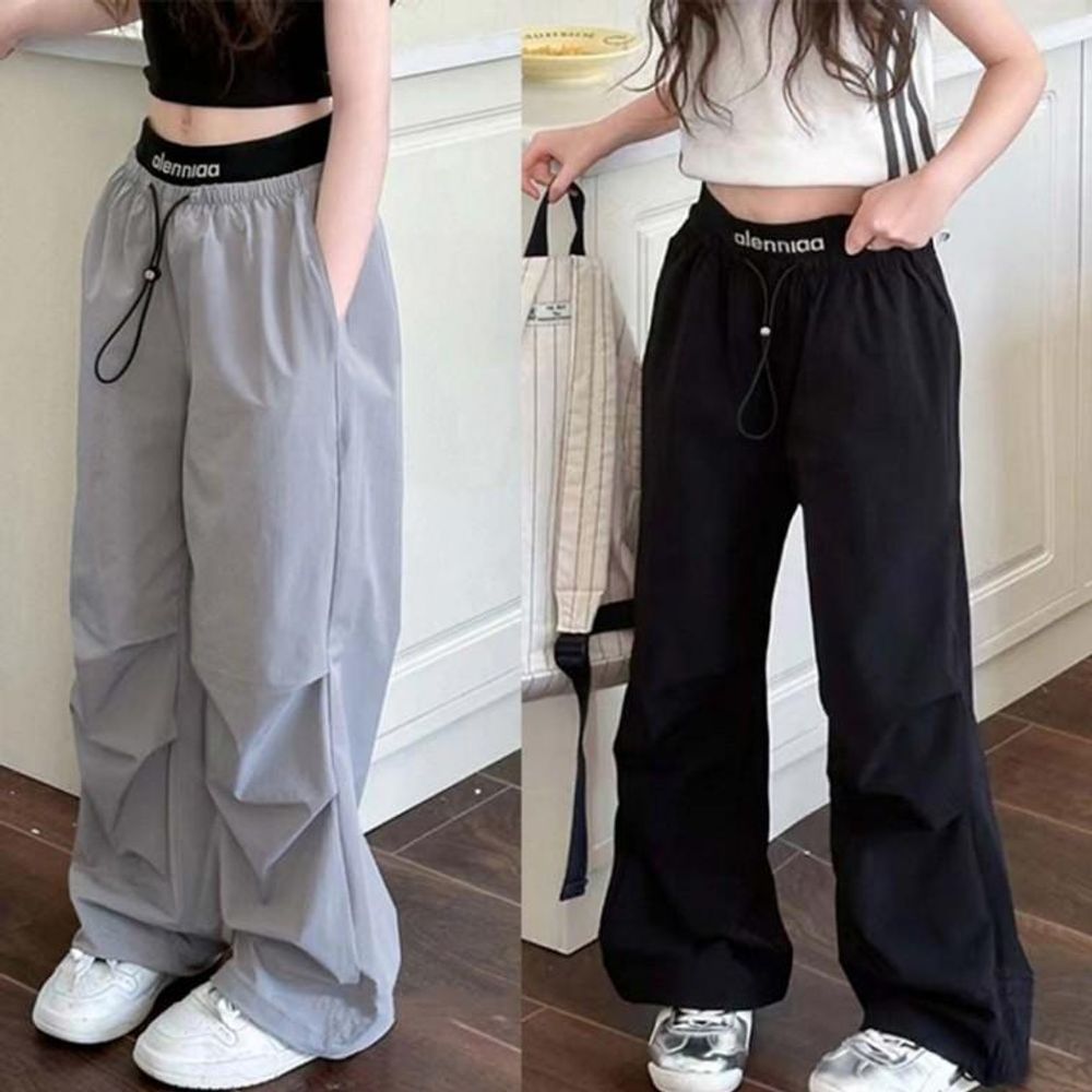 밴딩 통 넓은 와이드 스트릿 팬츠 여자 스트링 허리