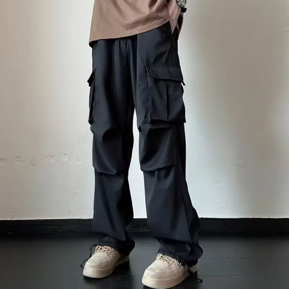 캐주얼 스트릿 남성 패션 와이드 카고 조거 스트링