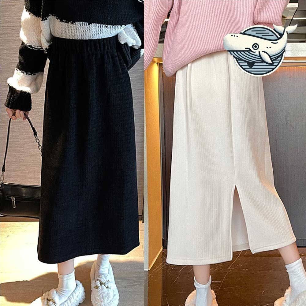 코듀로이 롱 스커트 트렌디 허리밴드 뒷트임