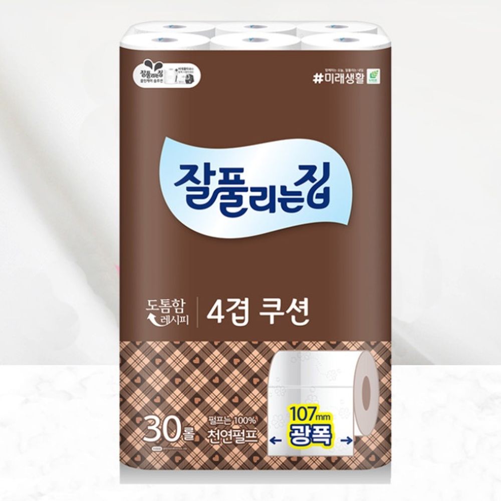 잘풀리는집 4겹 쿠션 무형광 롤 화장지 티슈 30롤