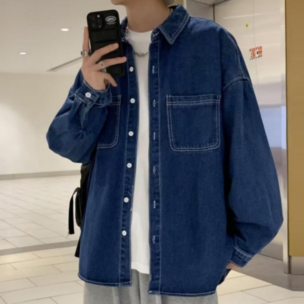 데님 셔츠 남방 남성 봄 가을 캐주얼 데일리 스티치