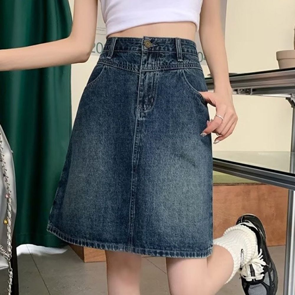 데님치마 하이웨스트 데님 A라인스커트 패션스커