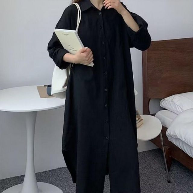 여자 롱 오버핏 기본 셔츠원피스 데이 카라 빅사이즈
