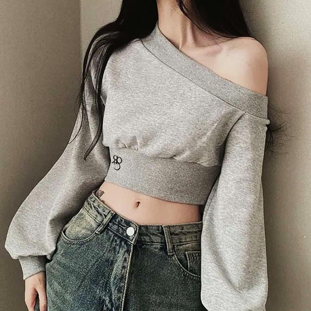 크롭긴팔티 크롭맨투맨 원오프숄더 맨투맨