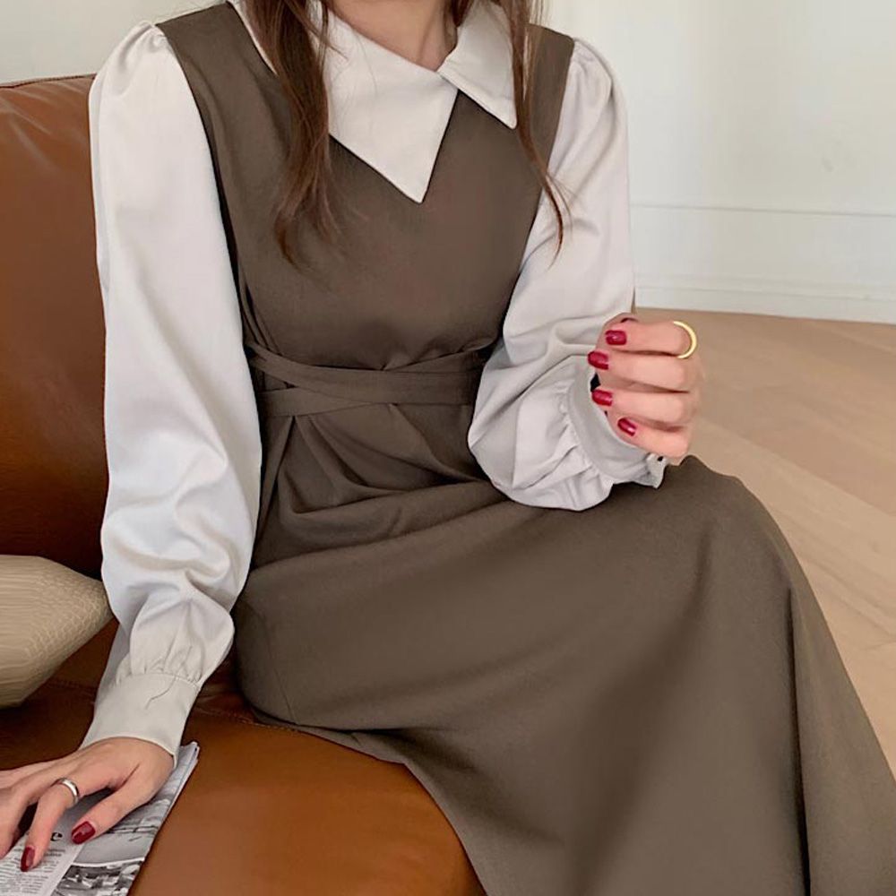 롱원피스 여대생룩 블랙 원피스 넥원피스 카라