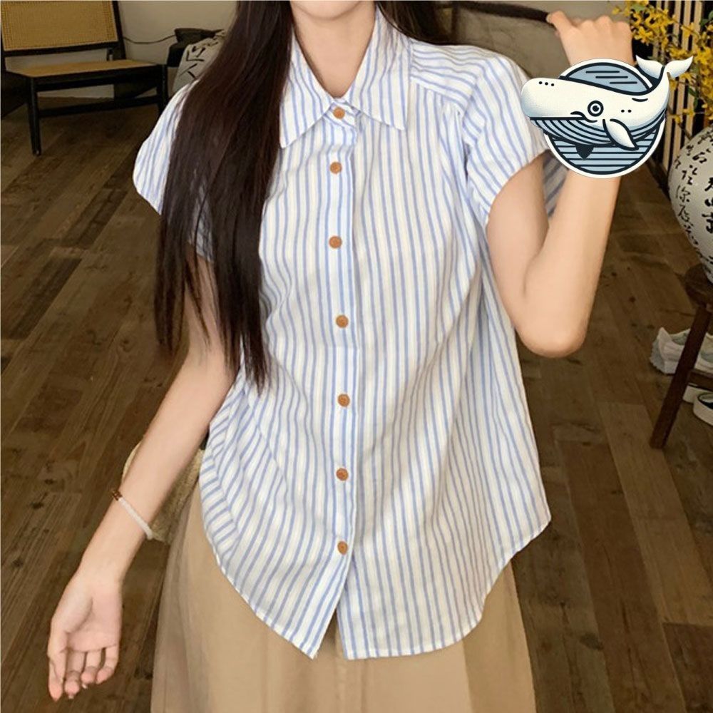 여름 시원한 원단 라운드 카라 스트라이프
