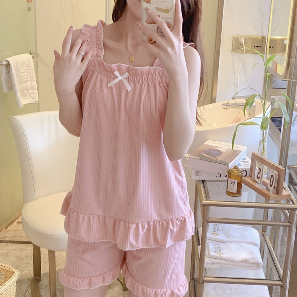 홈웨어 펀칭 화이트 레이스 원피스 잠옷 프릴