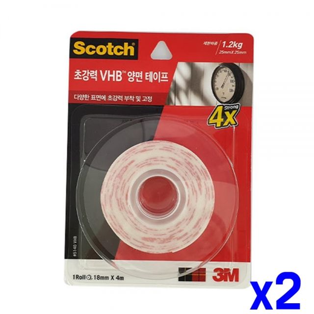 초강력 양면테이프 18mmx4m x2개 문구류 테이프용품