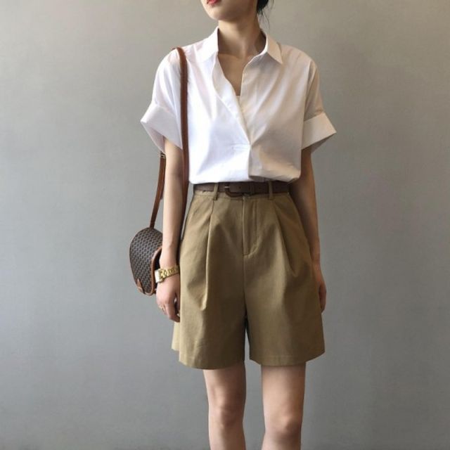 오프닝 롤업 롤업블라우스 기본 반팔 데이 블라우스